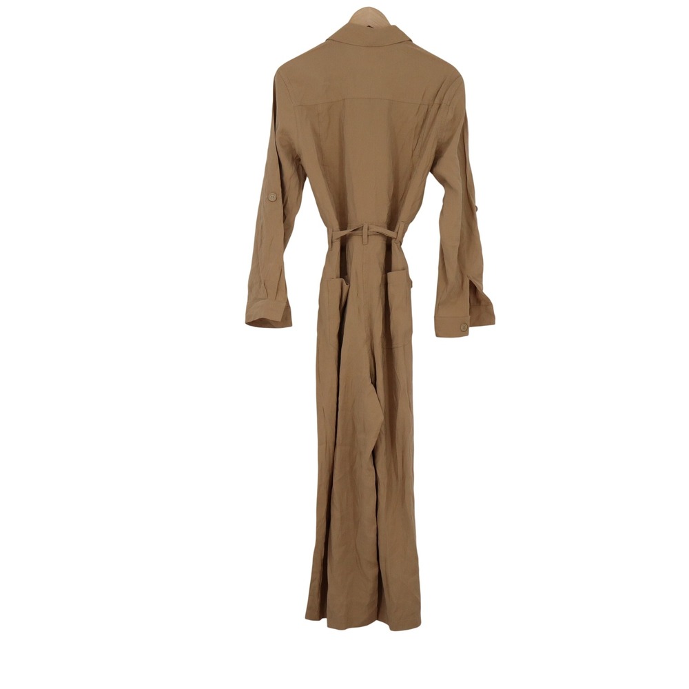 Max Studio Womens Utility Jumpsuit Tan Brown Long Sleeve Tie Waist Size M - Picture 4 of 5